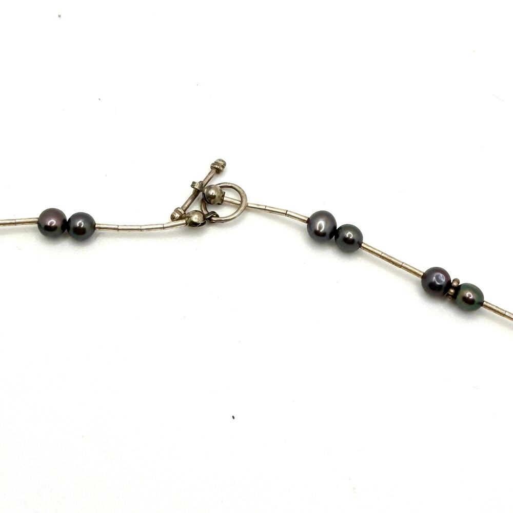 Vintage 90s Silver Peacock Freshwater Pearl Liquid Silver Necklace - Picture 5 of 6